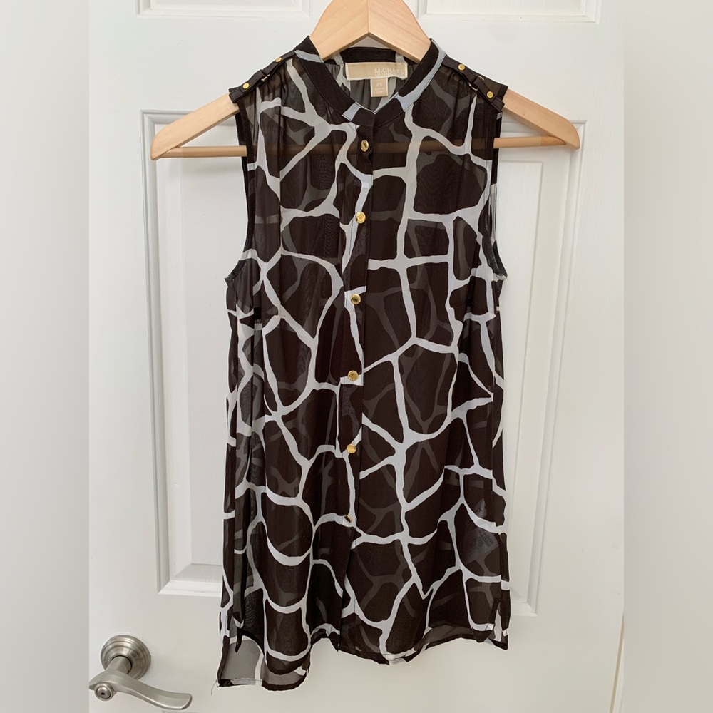 Michael Kors Sheer Sleeveless Animal Print Blouse - SZ XS